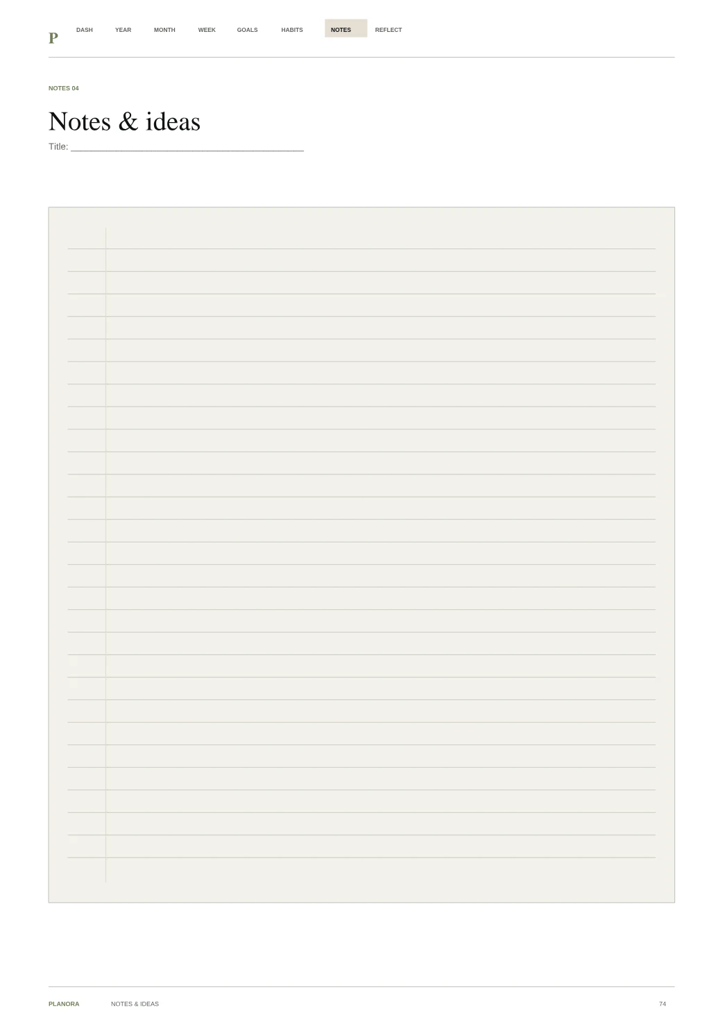 Notes & ideas page from the Planora Weekly Flow Planner